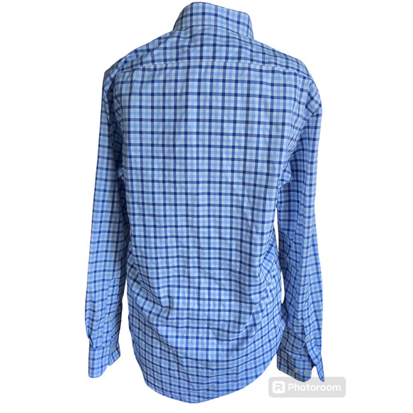 Medium Banana Republic blue plaid mens cotton shirt #13 - Picture 3 of 5